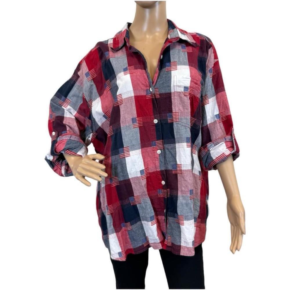 C.S.T. Sport long sleeve red white blue button down collar shirt size 3X